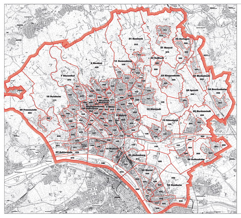 Einteilung der Wiesbadener Stadtgebiete